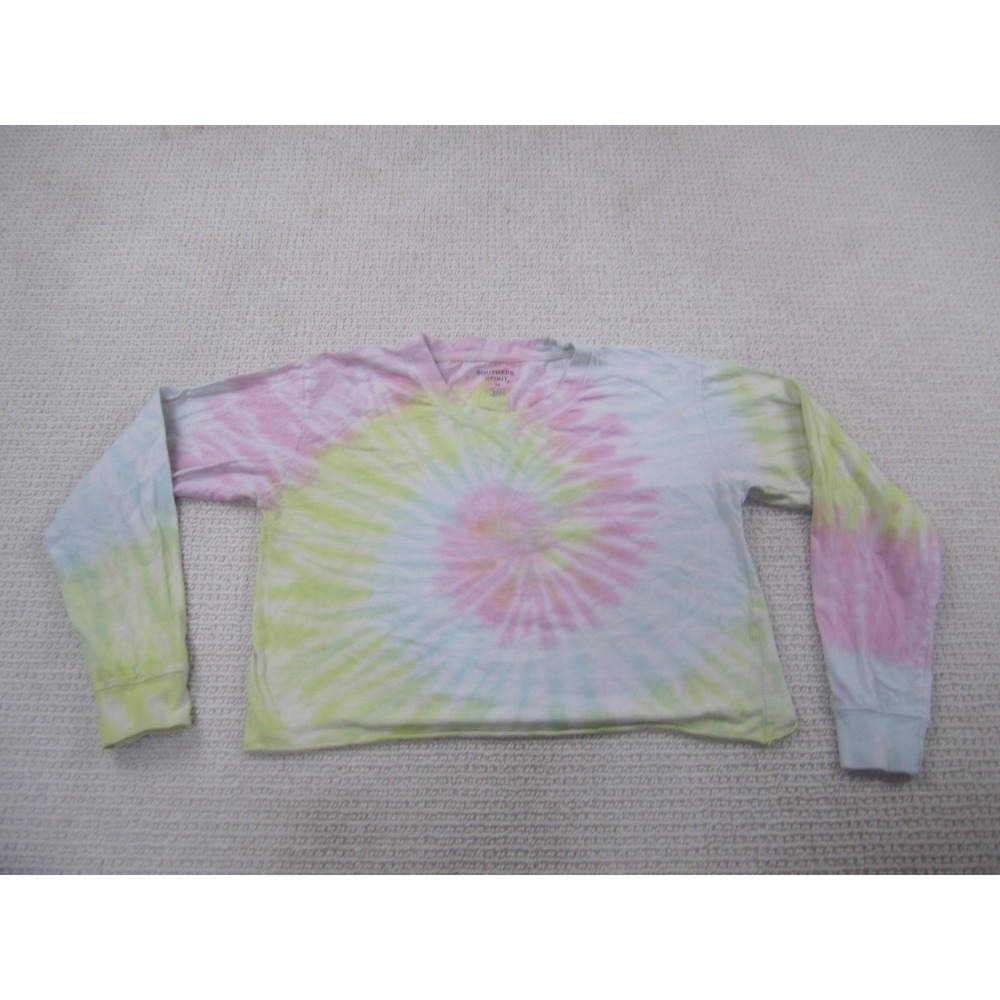 Southern Spirit Shirt Mens Medium Tie Dye V Neck Long Sleeve‎ Pastel Spiral